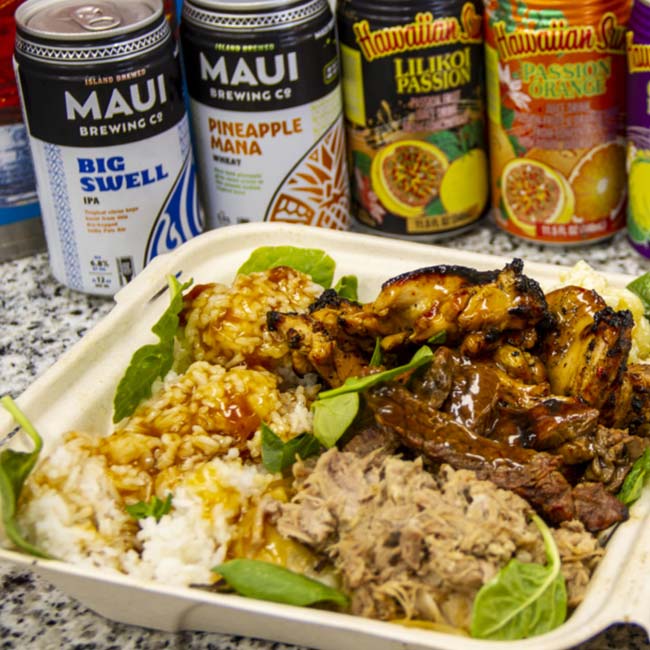 Da Bus Hawaiian BBQ plate served at Maui Bus Stop Fort Walton Beach restaurant and bar