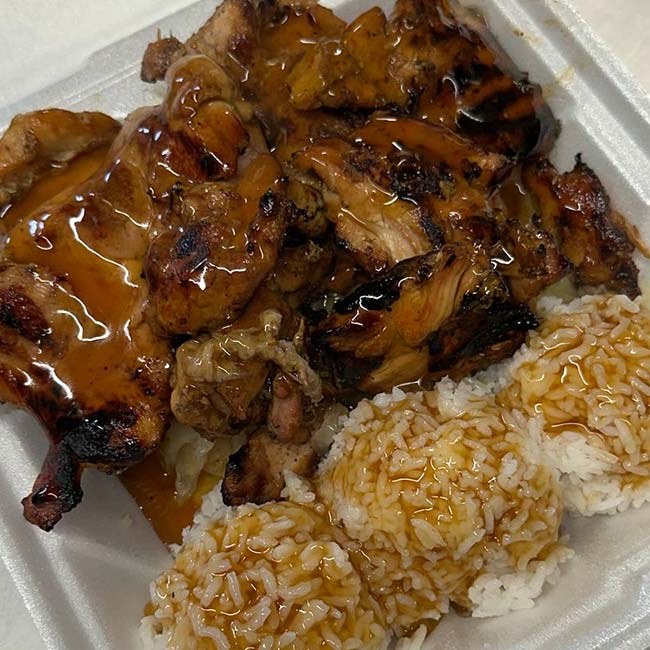 Hawaiian BBQ teriyaki plates served at Maui Bus Stop Fort Walton Beach restaurant and bar